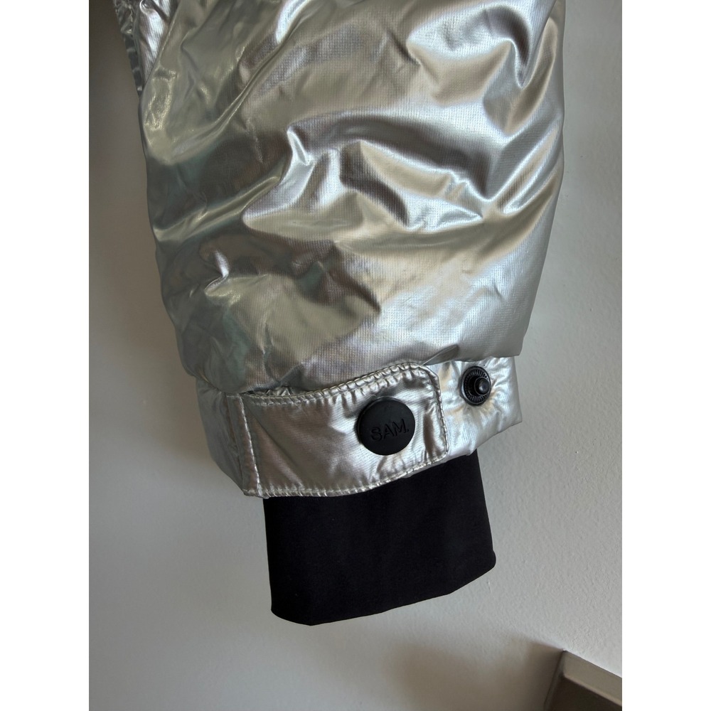 SAM New York Freestyle Down Puffer Jacket Metallic Silver Womens Small Bomber - Picture 5 of 16
